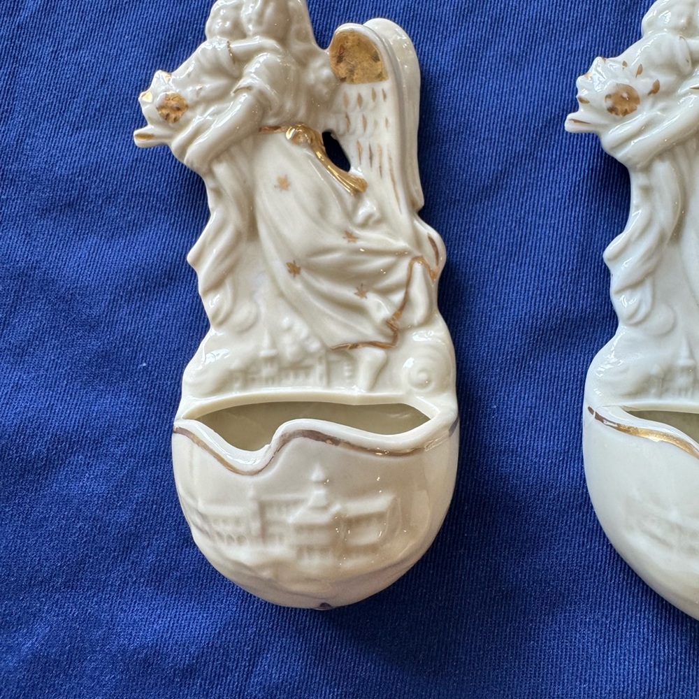 Vintage Angel & Baby Holy Water Fonts Set of 2 Porcelain 5”x2” - Picture 3 of 10